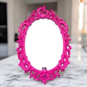 MCM Syroco Ornate Pink Scroll Wall Mirror Hollywood Regency Vintage Large 30x20